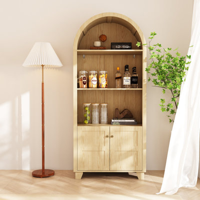 Bibliothèque de rangement arquée de 70,9 po de hauteur avec tablettes ouvertes et armoire