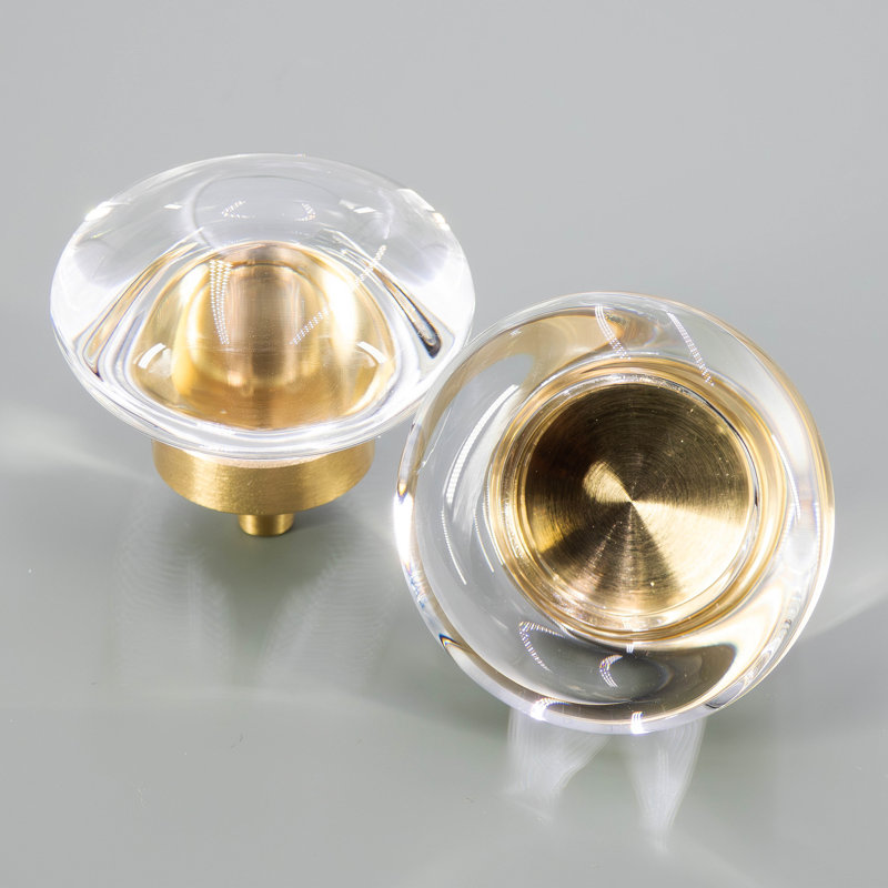 Modern Clear Glass Cabinet Knob with Solid Brass Base