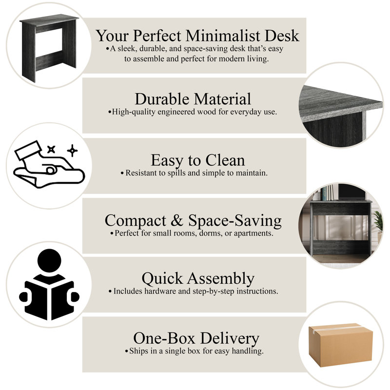 Modern Minimalist Compact Desk – Dark Grey, Dark Grey
