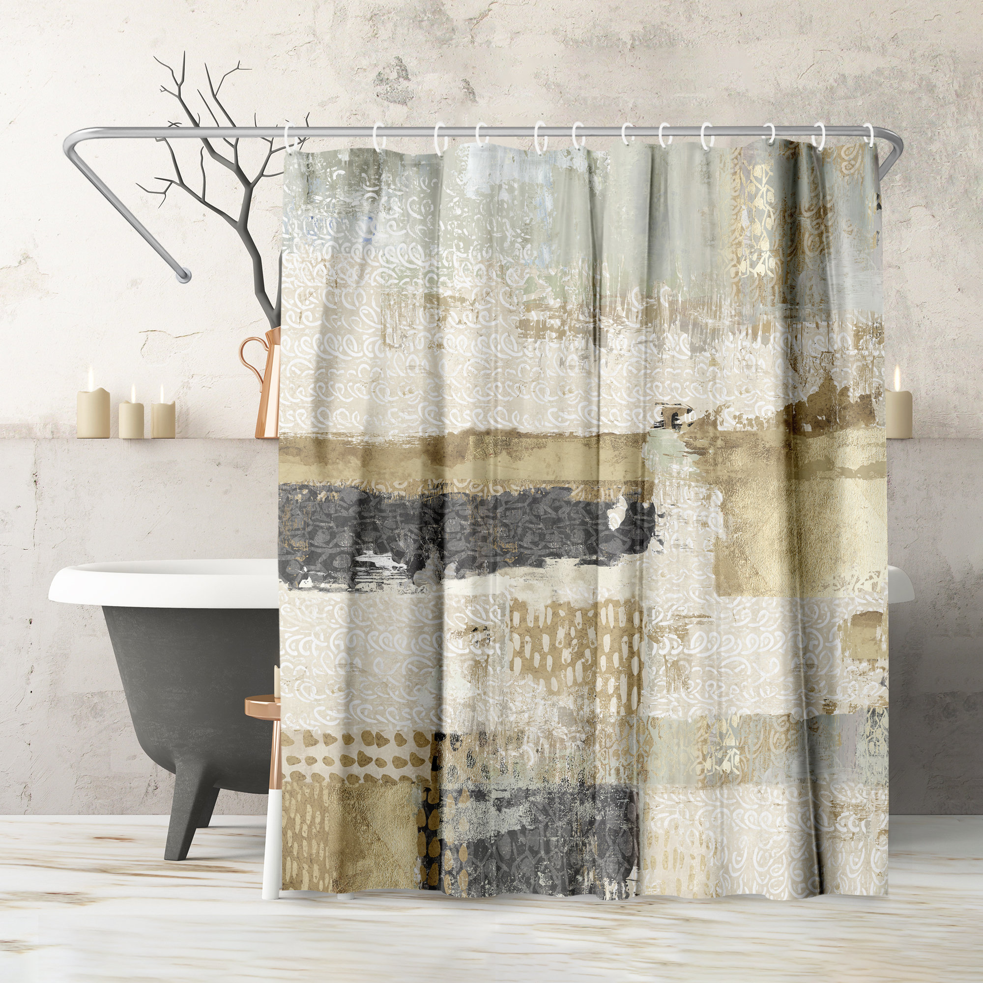  Waterproof Shower Curtain, Quick-Drying, Stylized