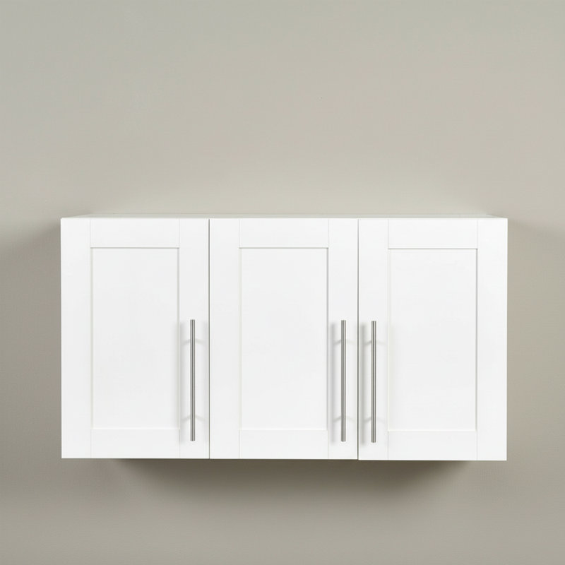 35.43" White Wall Mounted Storage Cabinet with Doors, Modern Hanging Cabinet with Shelves