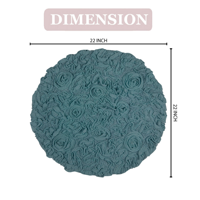 Taki Cotton Round Bath Rug, 22" Round, Blue