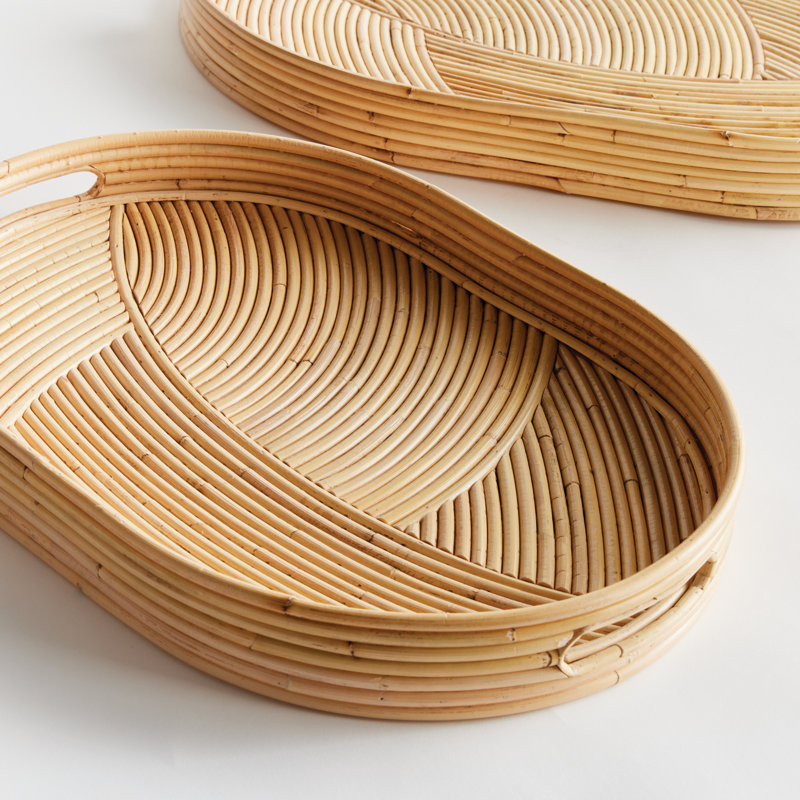 Jelani Rattan/Wicker Decorative Tray, 24"Wx17"Dx2.25"H, 19.5"Wx14"Dx2.25"H, Oval