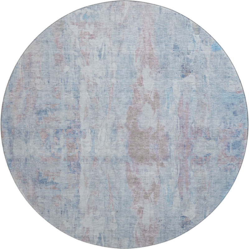 Premium Machine Washable Mayfield AMF2310 Abstract Rug, Blue, 8' Round
