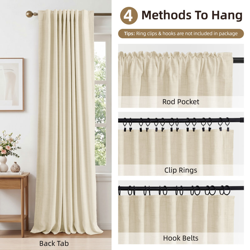 Graciella Thermal Insulated Faux Linen Textured 100% Blackout Curtains for Bedroom Living Room Back Tab/Rod Pocket