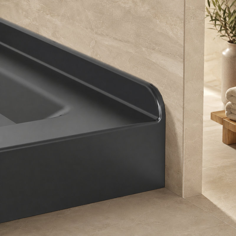 Receveur de douche en acrylique à seuil double avec bonde centrale, dimensions : 91,4 cm (L) x 91,4 cm (P) x 8,6 cm (H)