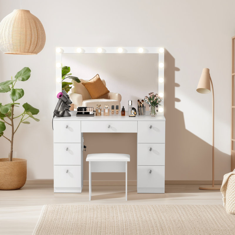 Cotati Makeup Vanity  with Lights, 7 Large Drawers and Outlets