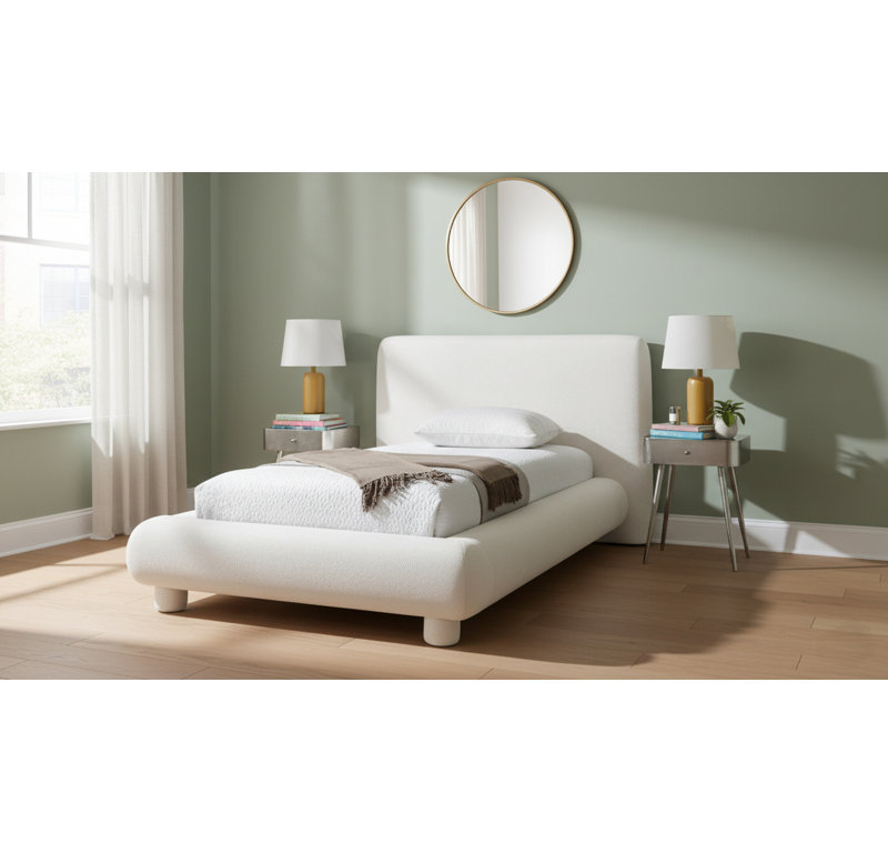 Lit en tissu de chenille Huckstep, Tissu chenille crème, Simple