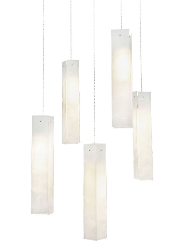 Luminaire suspendu rectangulaire en grappe 5 lumières, blanc