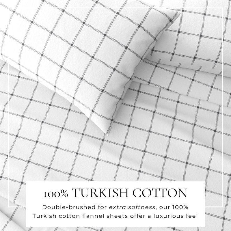 Full Size White and Grey Cotton Flannel Sheet Set