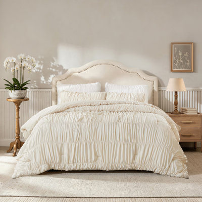Ensemble d'édredon surdimensionné pour grand lit Ruched Beige