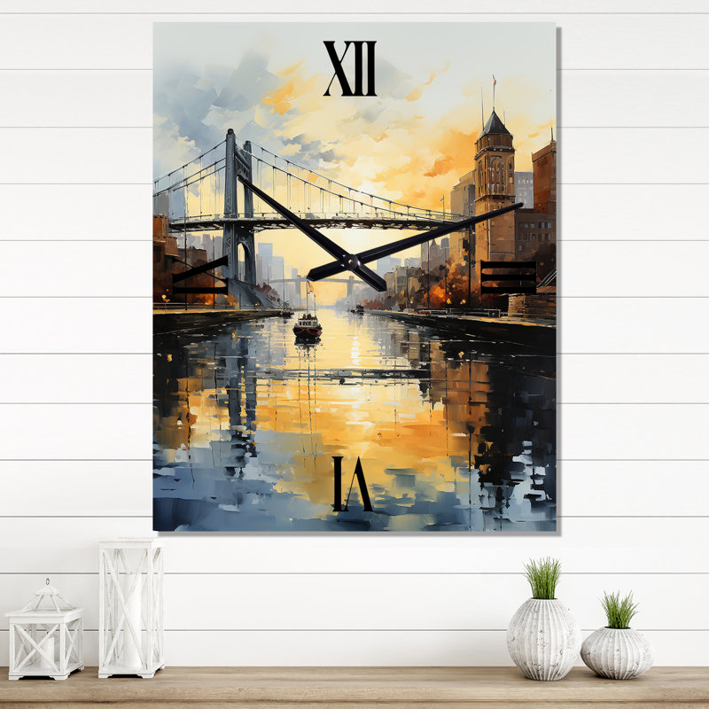 Vue architecturale II de la ville des ponts des États-Unis - Horloge murale surdimensionnée, Très grand