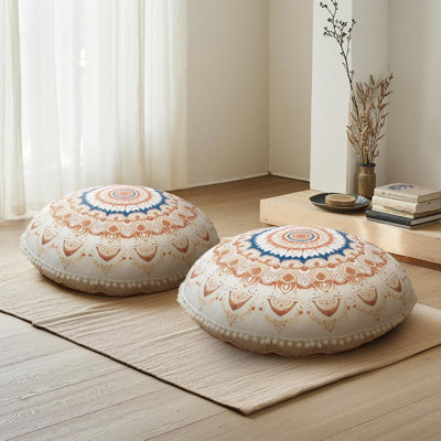 Ensemble de 2 coussins de sol ronds, en mousse mémoire de forme extra épaisse, housse amovible et lavable, brun