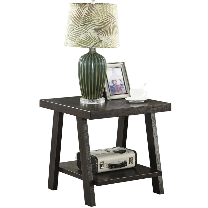 Weathered End Table, Rectangular Top & Extra Shelf Storage, , 24"w X 22"d 23"h, Modern Look Rich Finish Wood Table - Top, Brown Hue