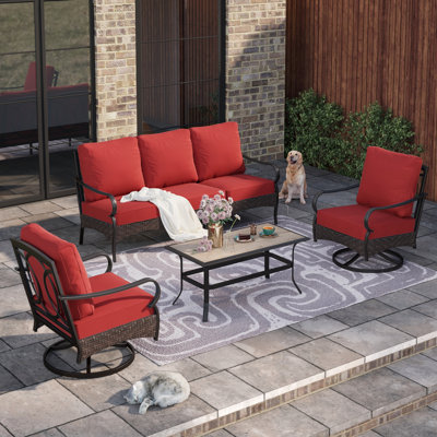 Argyri 5-Person Swivel Rocking Powder Coated Steel Patio Conversation Set