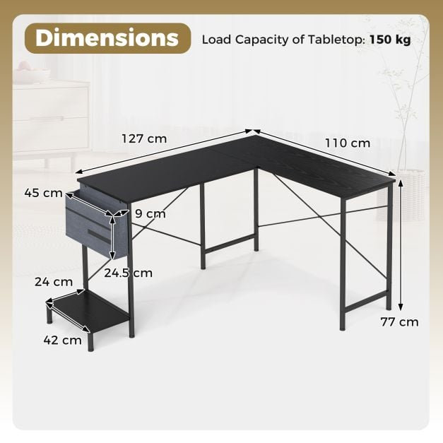 L-Shaped Metal Base Computer Desk