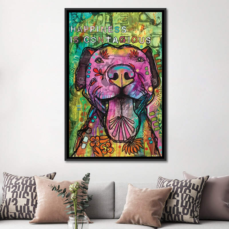 «Happiness Is Contagious», impression sur toile, H 60 po x l 40po x P 1,5 po, Toile avec cadre noir, Pas de tapis