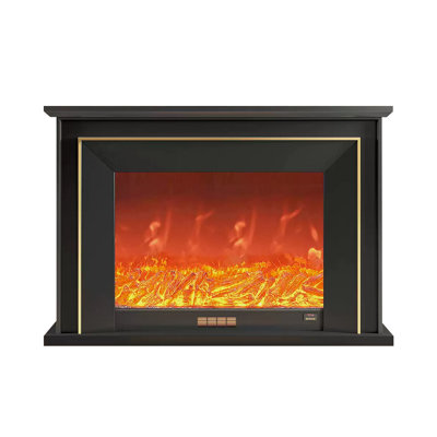 Black Solid Wood Electric Fireplace