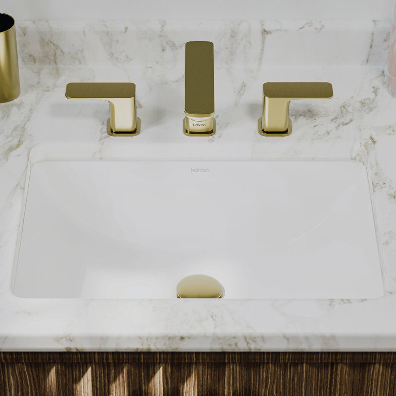 Lavabo de salle de bain rectangulaire encastré en porcelaine vitrifiée blanc Karran Valera