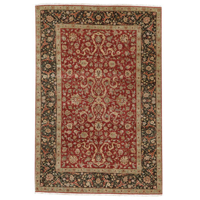 Hand Knotted Wool Oriental Area Rug in Red And Black