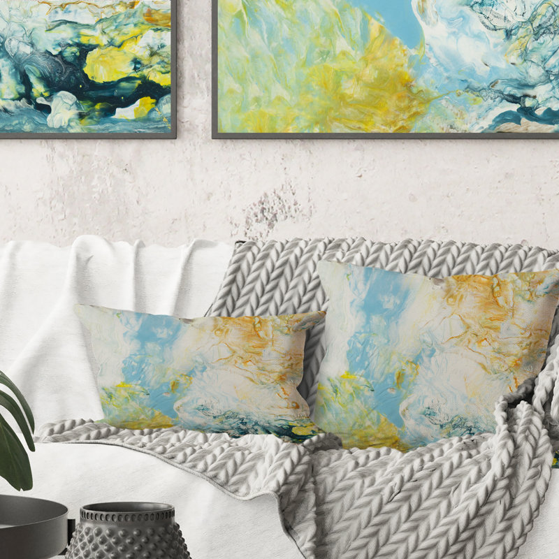 Bleu et orange, impression d'art liquide sur fond blanc - impression moderne, 16 po x 16 po