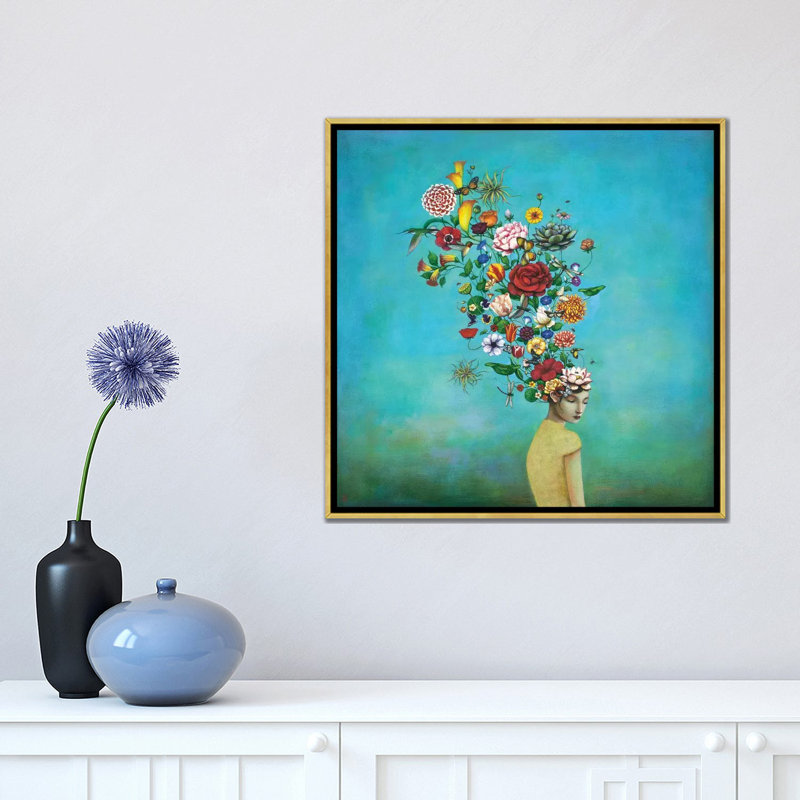 «A Mindful Garden» par Duy Huynh - reproduction, Toile encadrée d'or, H 18 po x l 18 po x P 1,5 po