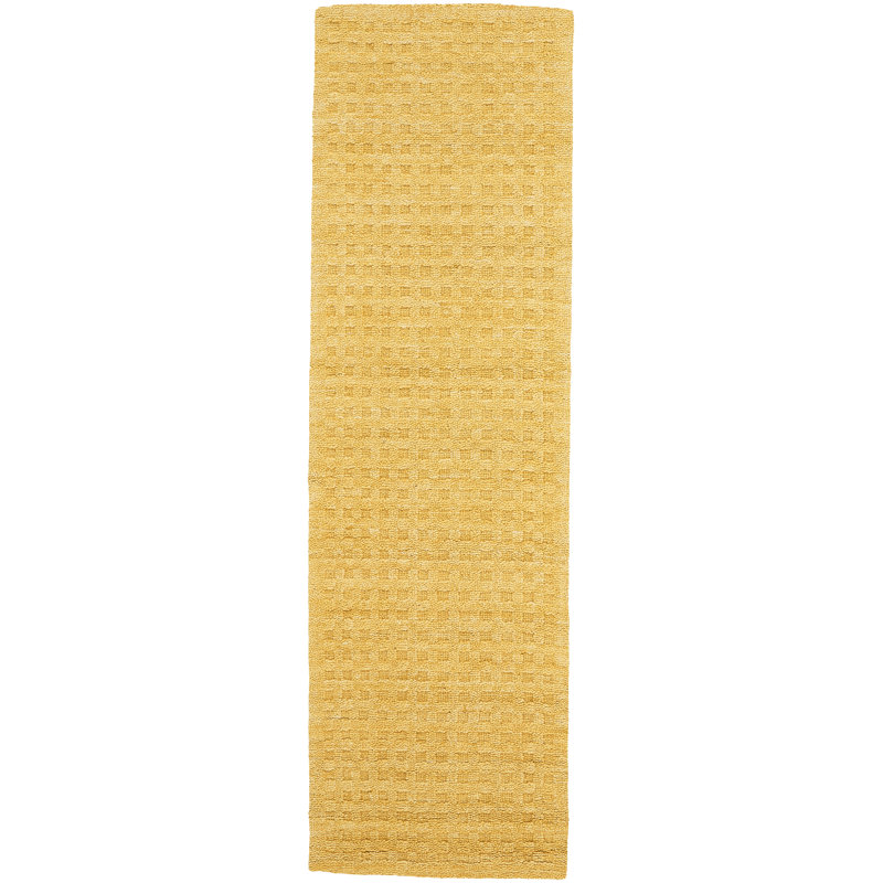 Tapis jaune en laine tissé à la main Begoa, Tapis de couloir 2 pi 3 po x 8 pi