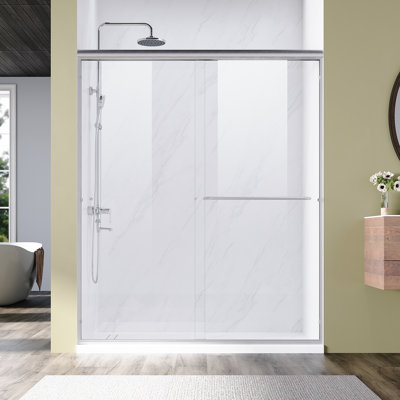  Porte de douche réversible double coulissante avec verre trempé transparent de 6 mm de largeur, l 60 po x H 72 po