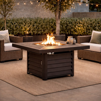 Baecher Aluminum Propane Outdoor Fire Pit Table with Hidden Fuel Tank Storage & Lid