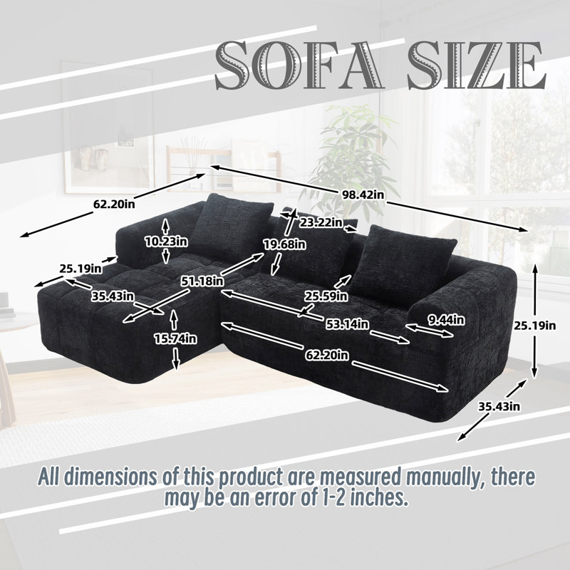 98.42-Inch Modular Sectional Sofa, Modern Modular L-Shaped Sofa With Chaise Longue, Equipped With Small Side Pockets And Free Of Compression During Installation.