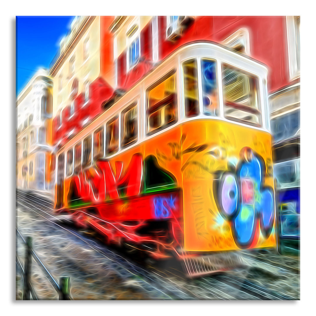 Glasbild Straßenbahn in Portugal