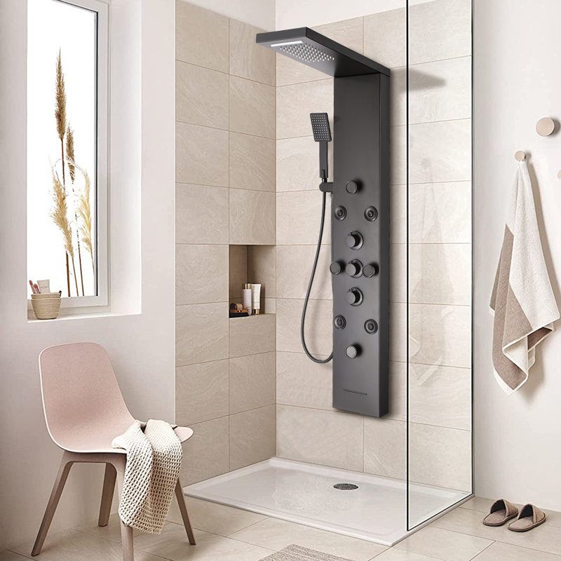 Système de panneau de douche à pluie avec pomme de douche à pluie et baguette de douche à pluie