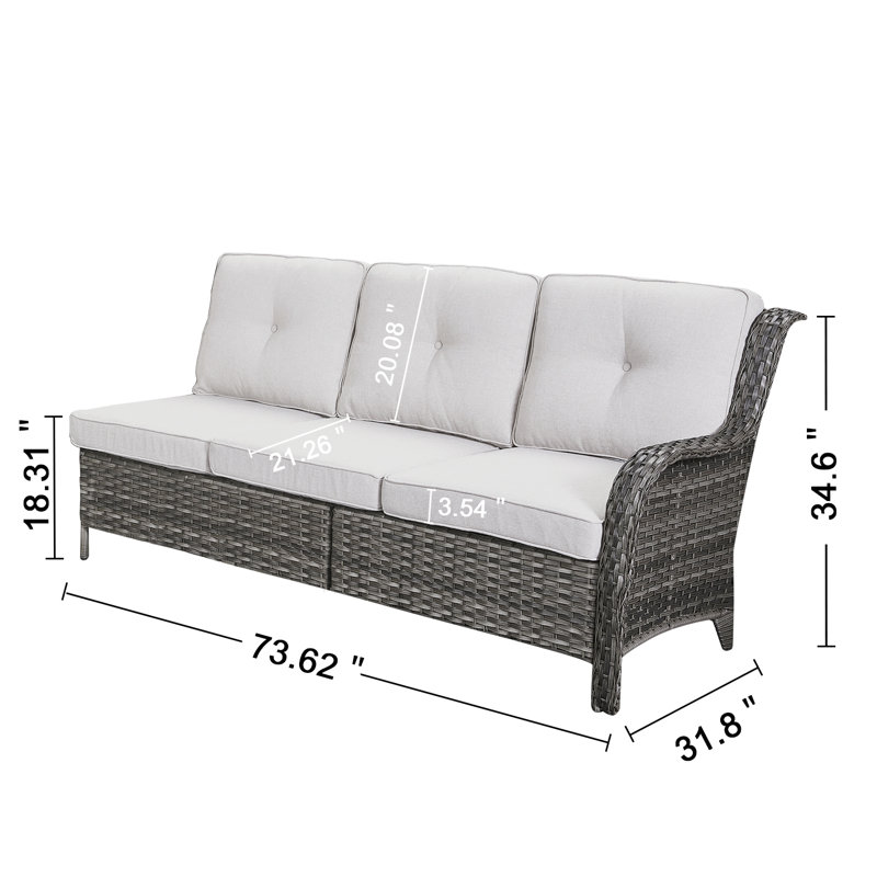 Canapé modulaire d'extérieur en osier avec coussins 73,62 po Deb, Beige, Gris