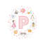 Lettre illustrée P rose - impression-52820548-52820549-52820558