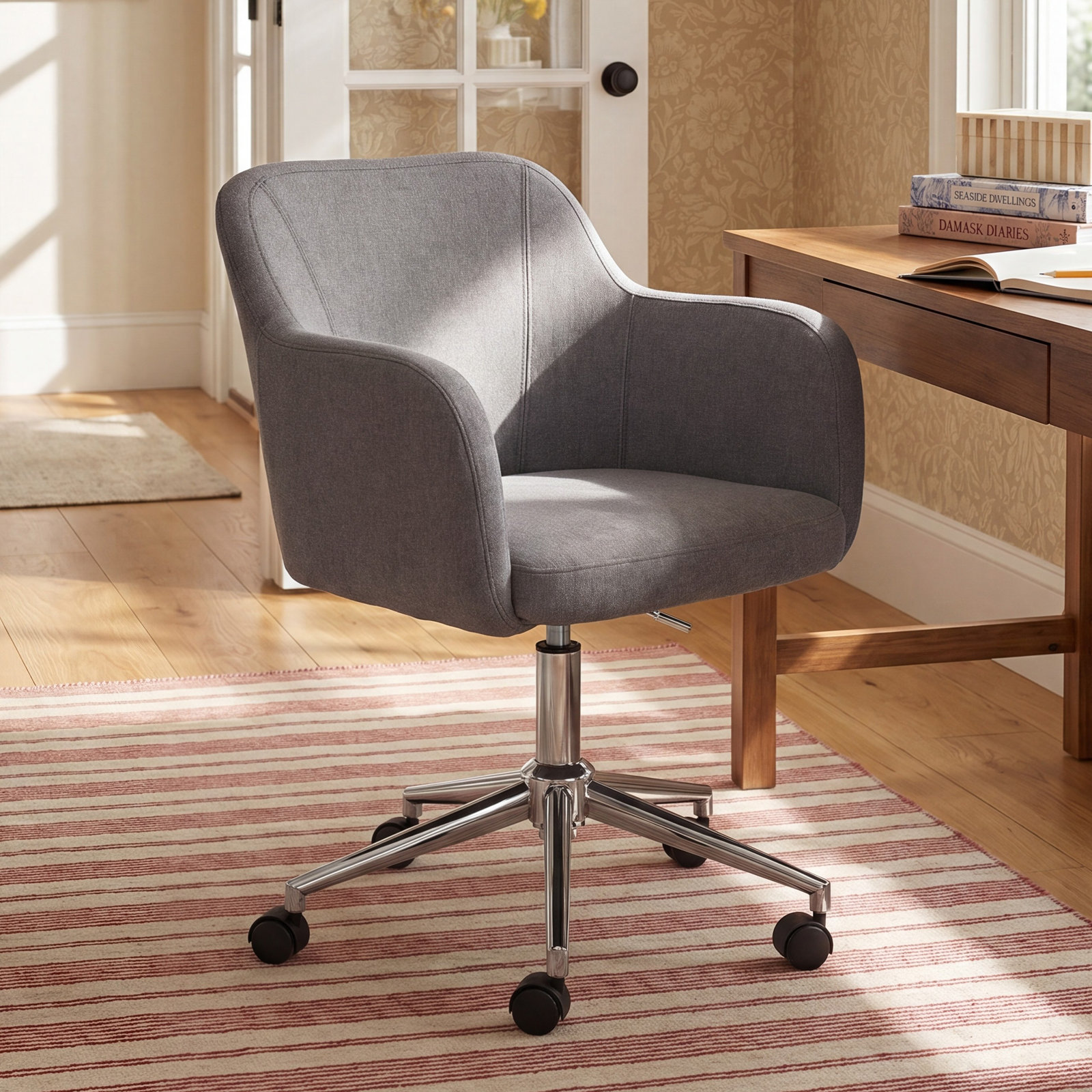 Imbali Swivel Office Chair, Gray, Linen