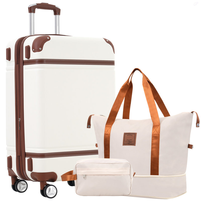 Valise à roulettes Hardshell avec sacs Valise à roulettes double avec verrou TSA, valise simple 28 po, blanc, Blanc