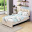Lit plateforme tapissier Teddy avec lit gigogne simple et lumières DEL-376367947-376367945