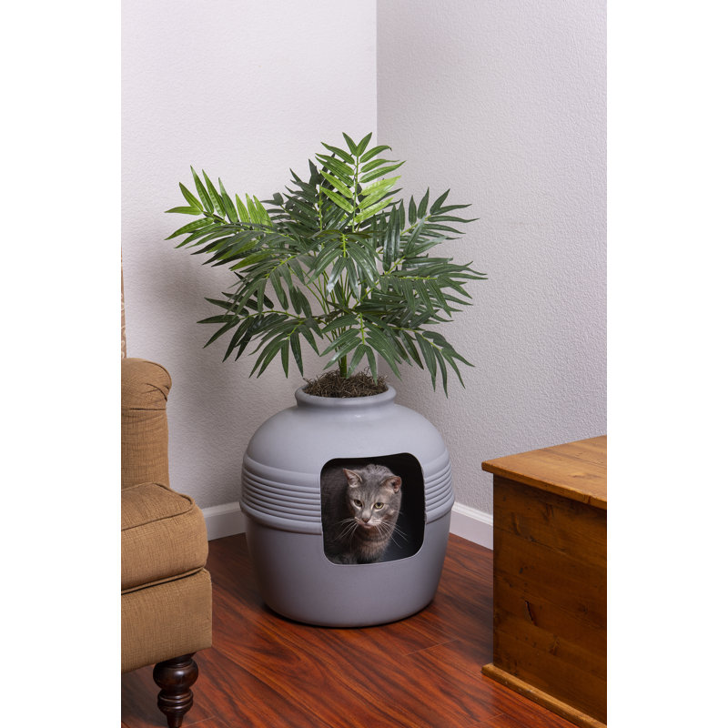 Litière pour chat avec couvercle, Gris pierre