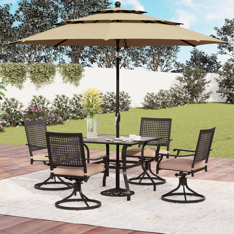Armisha 4 - Person Patio Dining Set with Square Table , Cushions Included, Beige