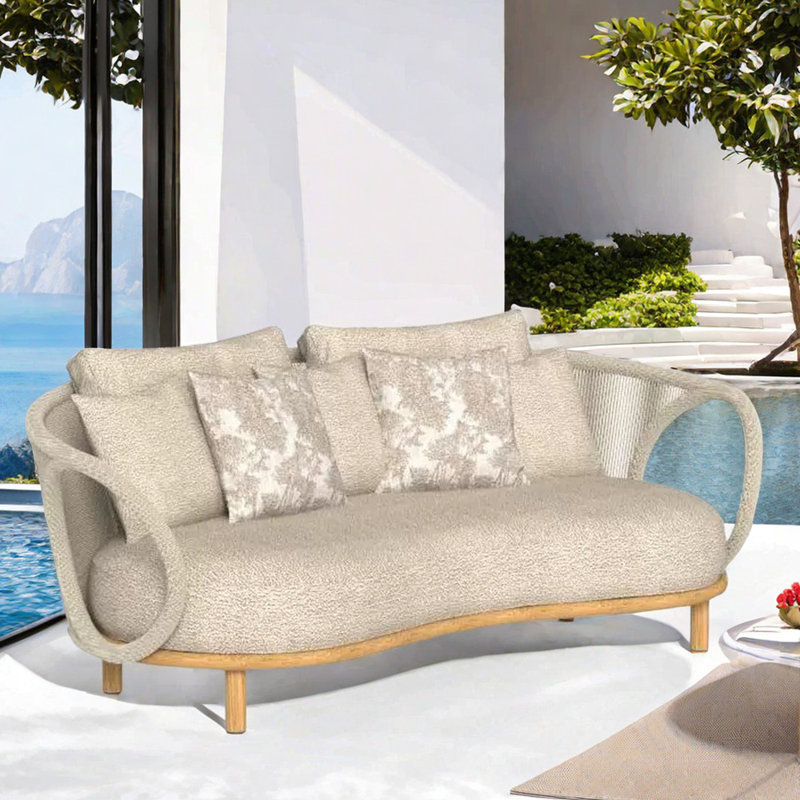 Sharifa 58.27'' Wide Curved Loveseat with Cushions, Beige