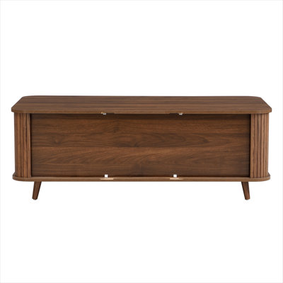 Coffee Table with Storage: 47.24-Inch Mid-Century Modern, Brown-Toned MDF, 2 Tambour Doors Drawer, Living Room