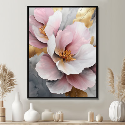 Morenus blanc et rose, pivoines élégantes I - pivoines, reproduction sur toile encadrée