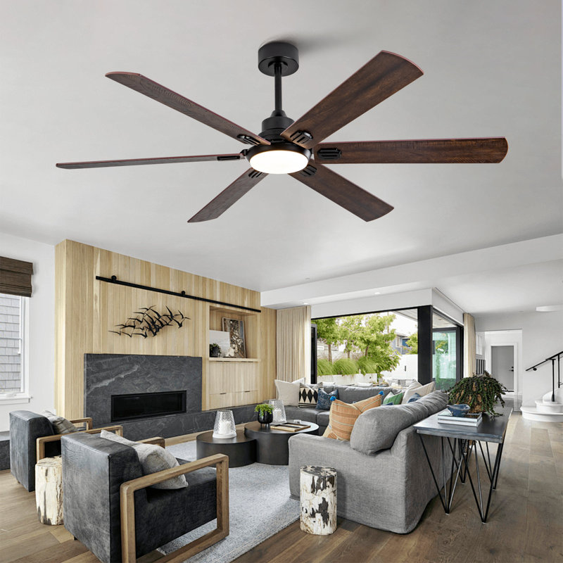 Ventilateur de plafond 60 pales 60 "avec télécommande et lumière DEL, Bois espresso / bois naturel, Noir