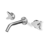 Acquaco Linki Arrow Wall Mount Three-Hole Two Handle Bathroom Lavatory Faucet with 7'' Spout Reach
