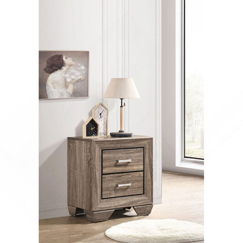 Table de chevet rectangulaire moderne avec 2 tiroirs - Taupe délavé, Taupe