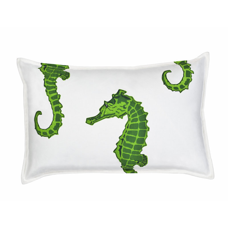Green Seahorse Cotton Canvas Lumbar Pillow 22x14