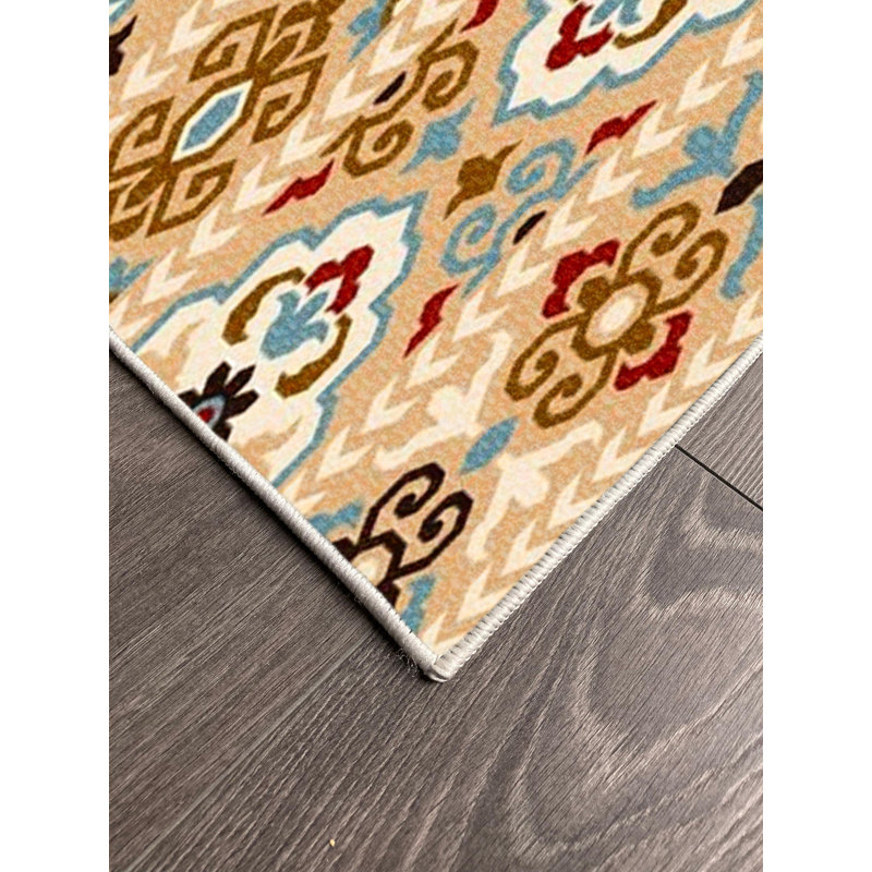 Tapis brun en coton à imprimé numérique Taniya, Tapis de couloir 2 pi 7 po x 6 pi 7 po