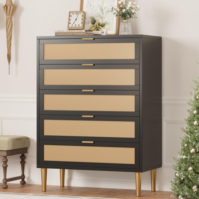 Commode 5 tiroirs en rotin, 44 po