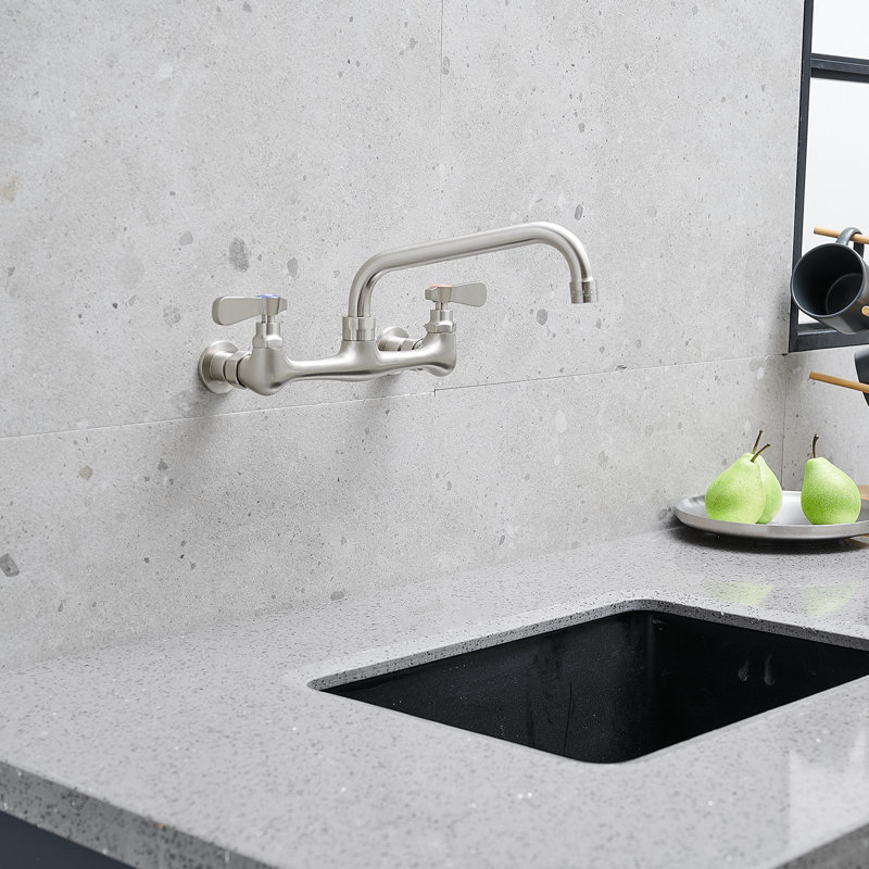 Double Handle Wall Mount Kitchen Faucet Standard Kitchen, Brushed Nickel