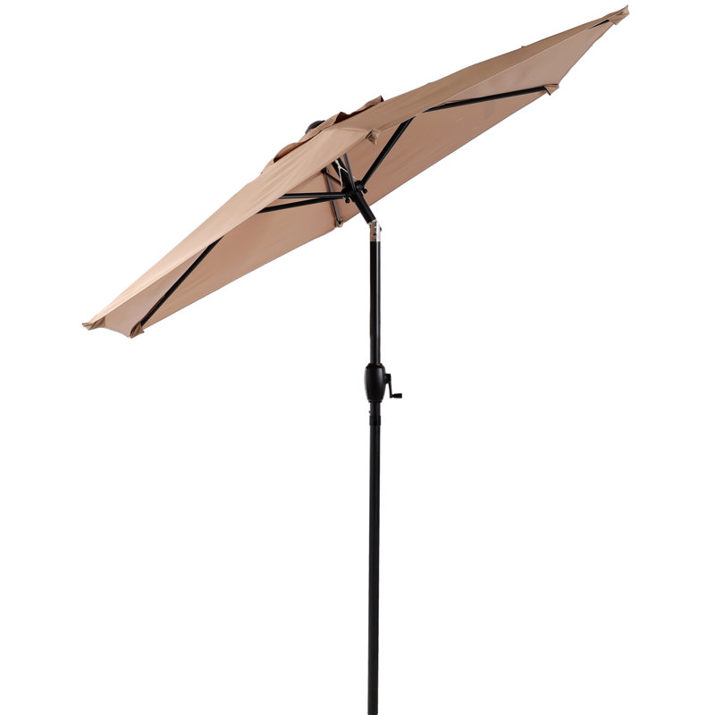 Parasol de jardin 7,5 pi, parasol de jardin extérieur inclinable et manivelle pour jardin, terrasse, piscine, base de parasol brun